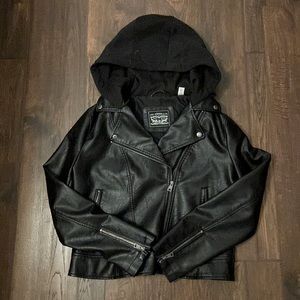Women's Levi Leather Jacket with hood